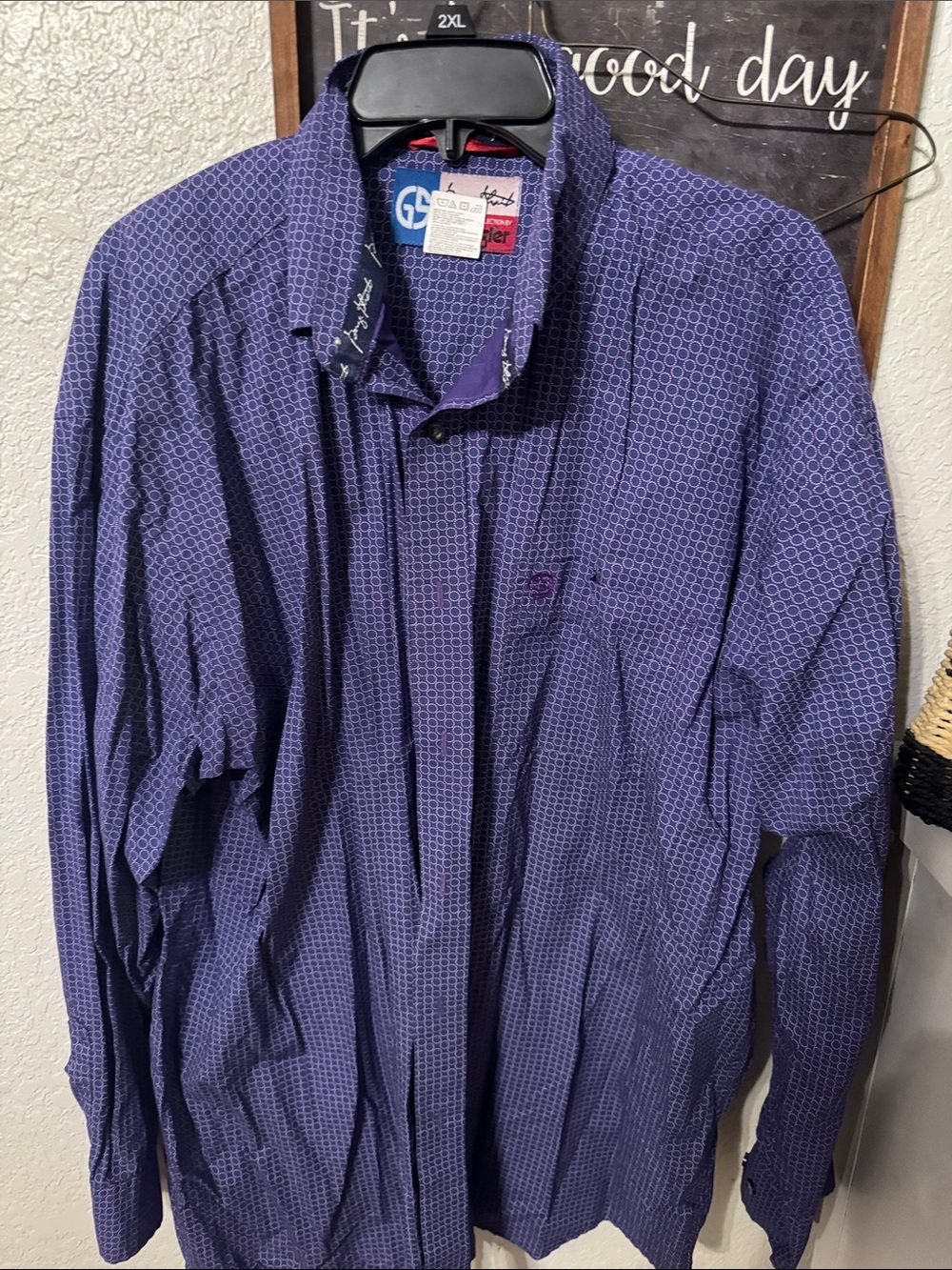 George strait  Navy Purple Geometric Button-Up Shirt